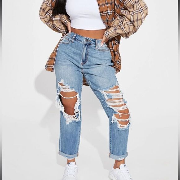 Fashion Nova distressed high rise boyfriend jeans size 1 - Picture 1 of 8